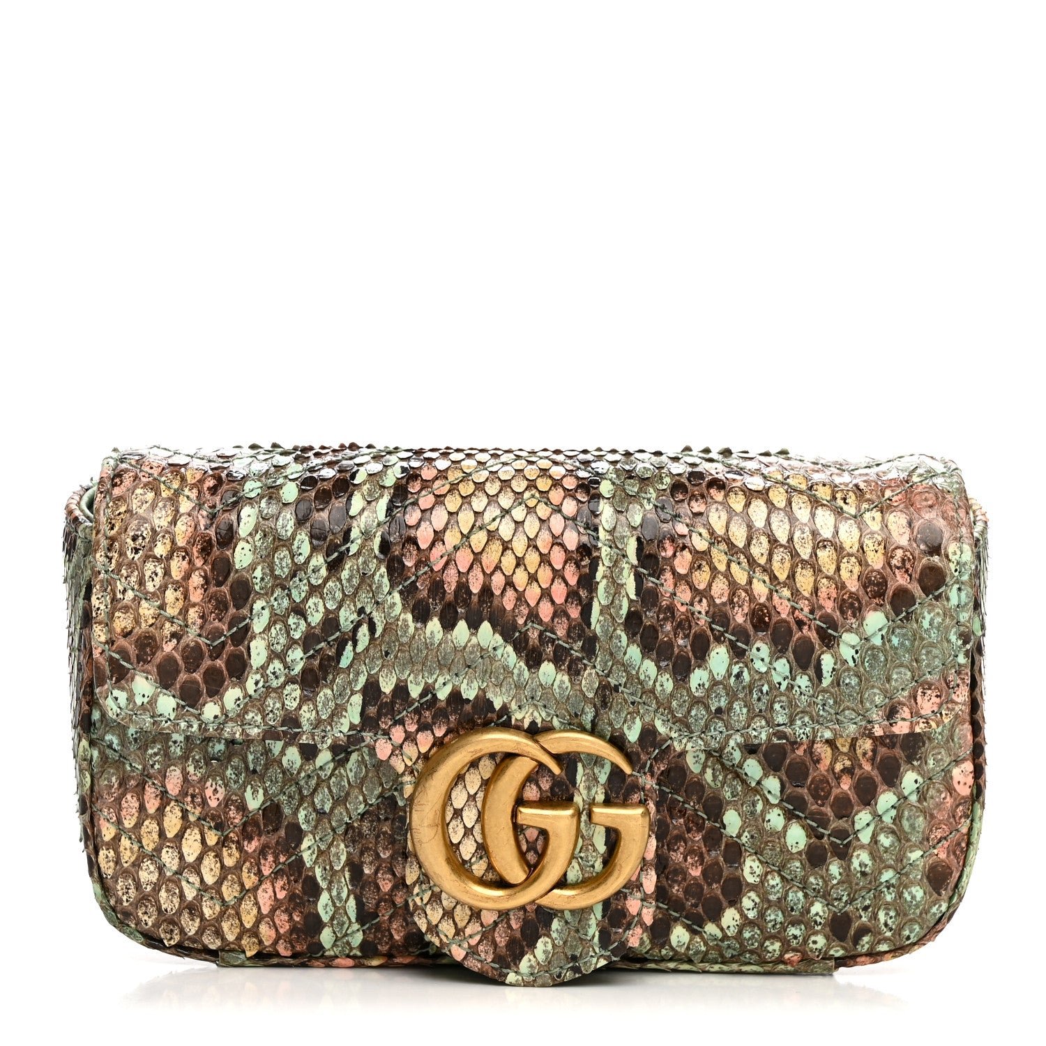 Gucci Snakeskin Matelasse GG Marmont Chain Belt Bag