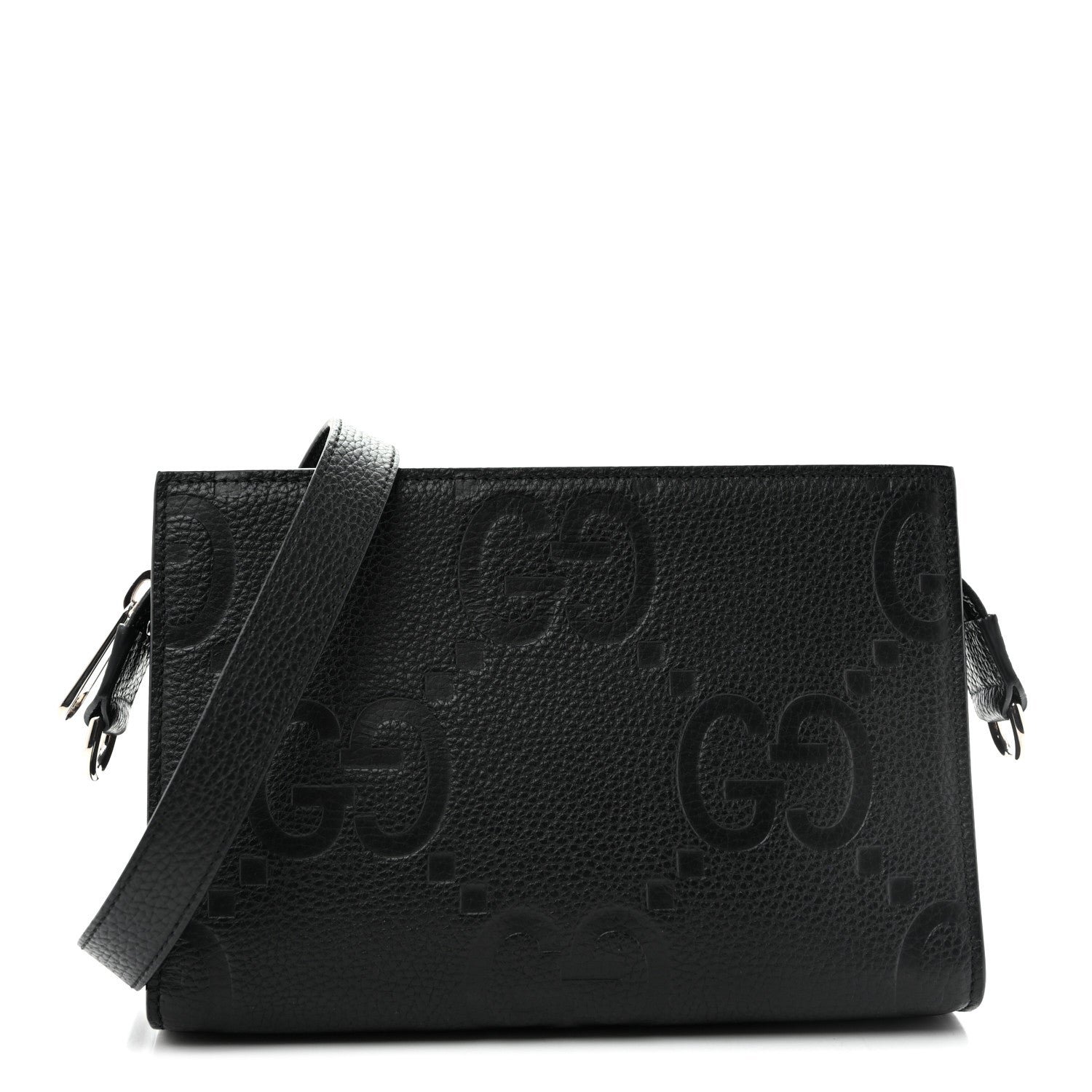 Gucci Piuma Calfskin Jumbo GG Embossed Medium Messenger Bag Black