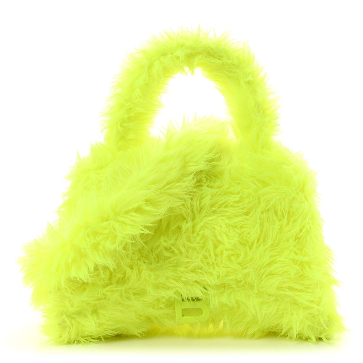 Balenciaga Faux Fur Medium Fluffy Hourglass Top Handle Bag Fluo Yellow