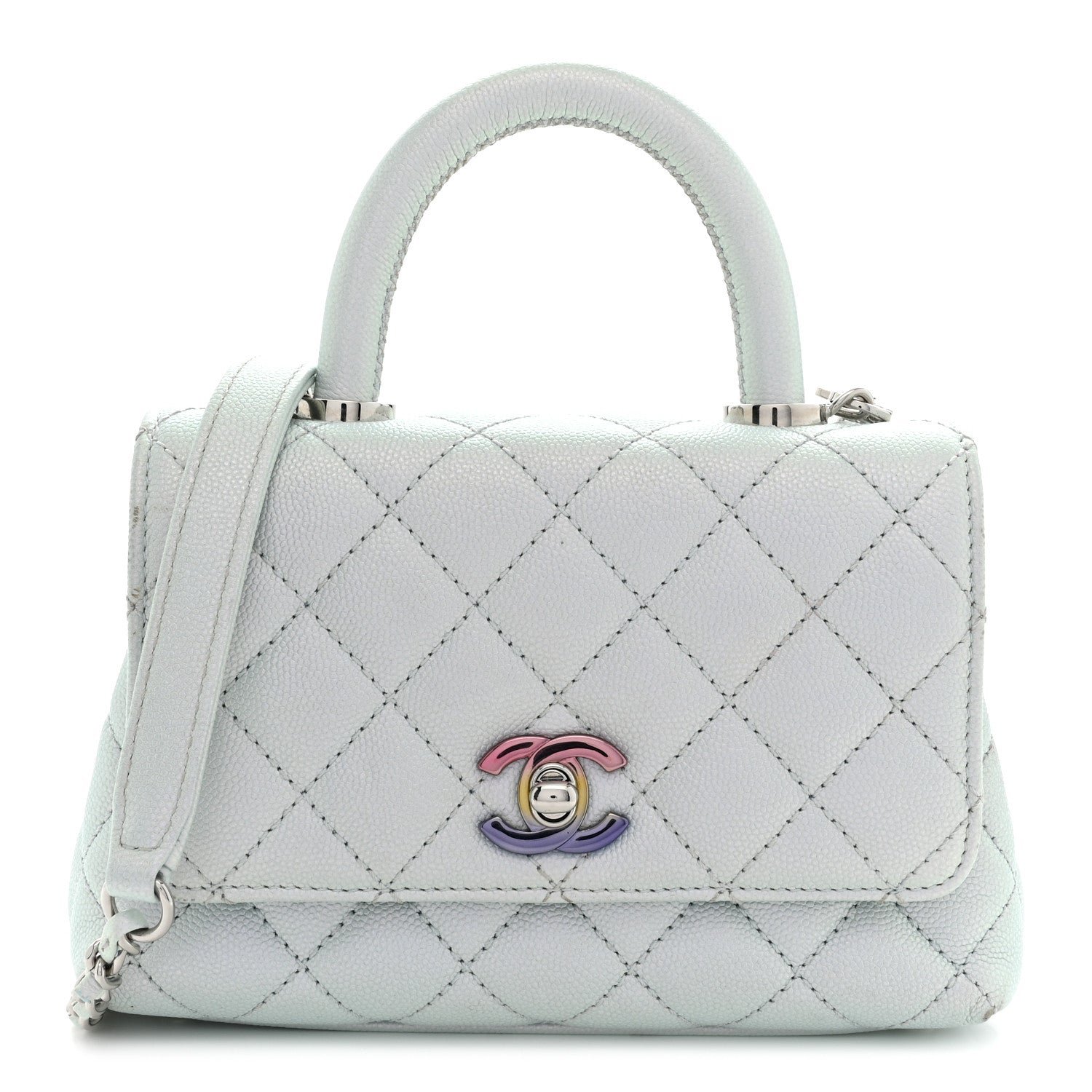 Chanel Iridescent Caviar Quilted Extra Mini Coco Handle Flap Light Blue