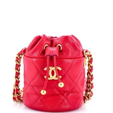 Leather Twist Your Buttons Drawstring Bucket
