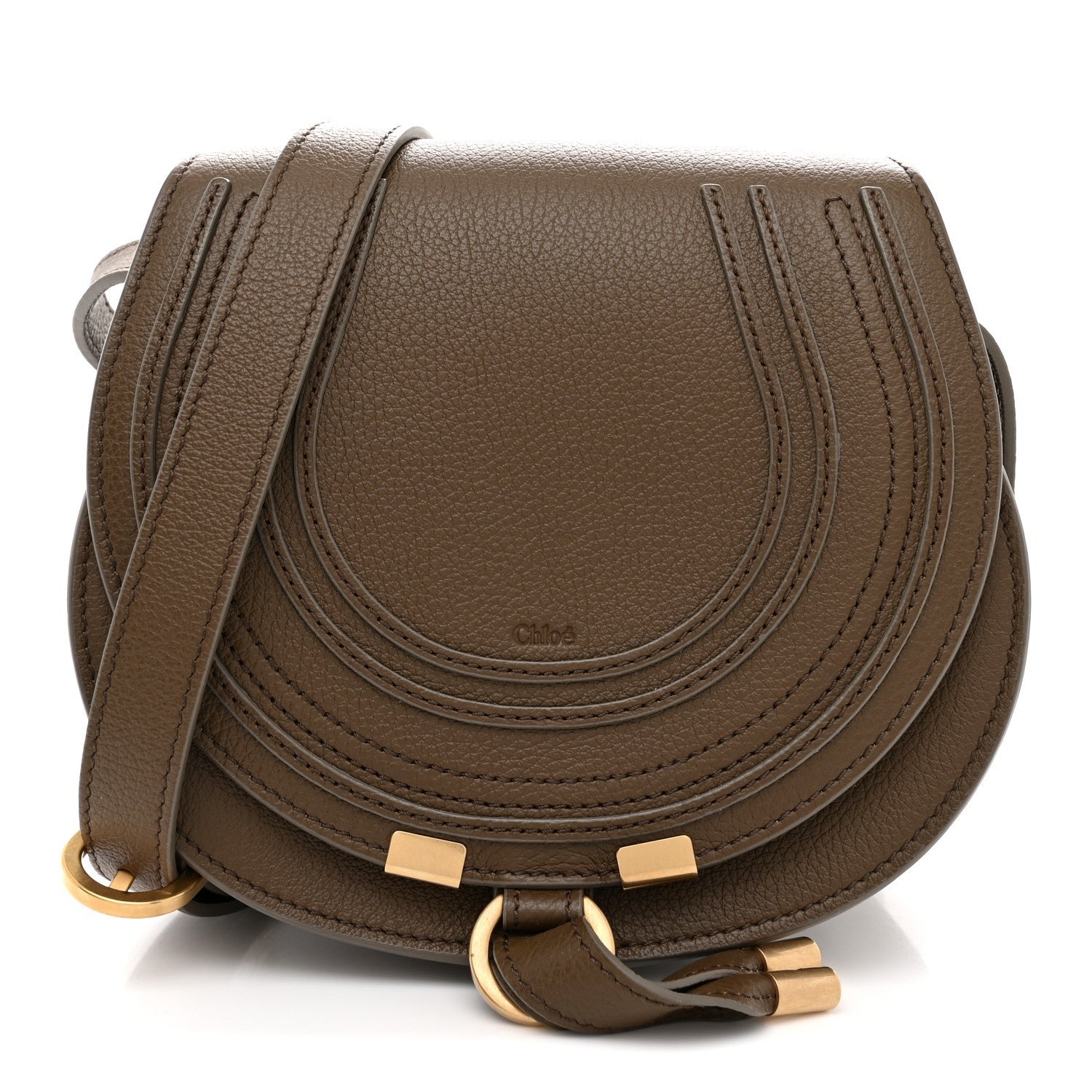 Chloe Grained Calfskin Small Marcie Saddle Bag Dark Khaki