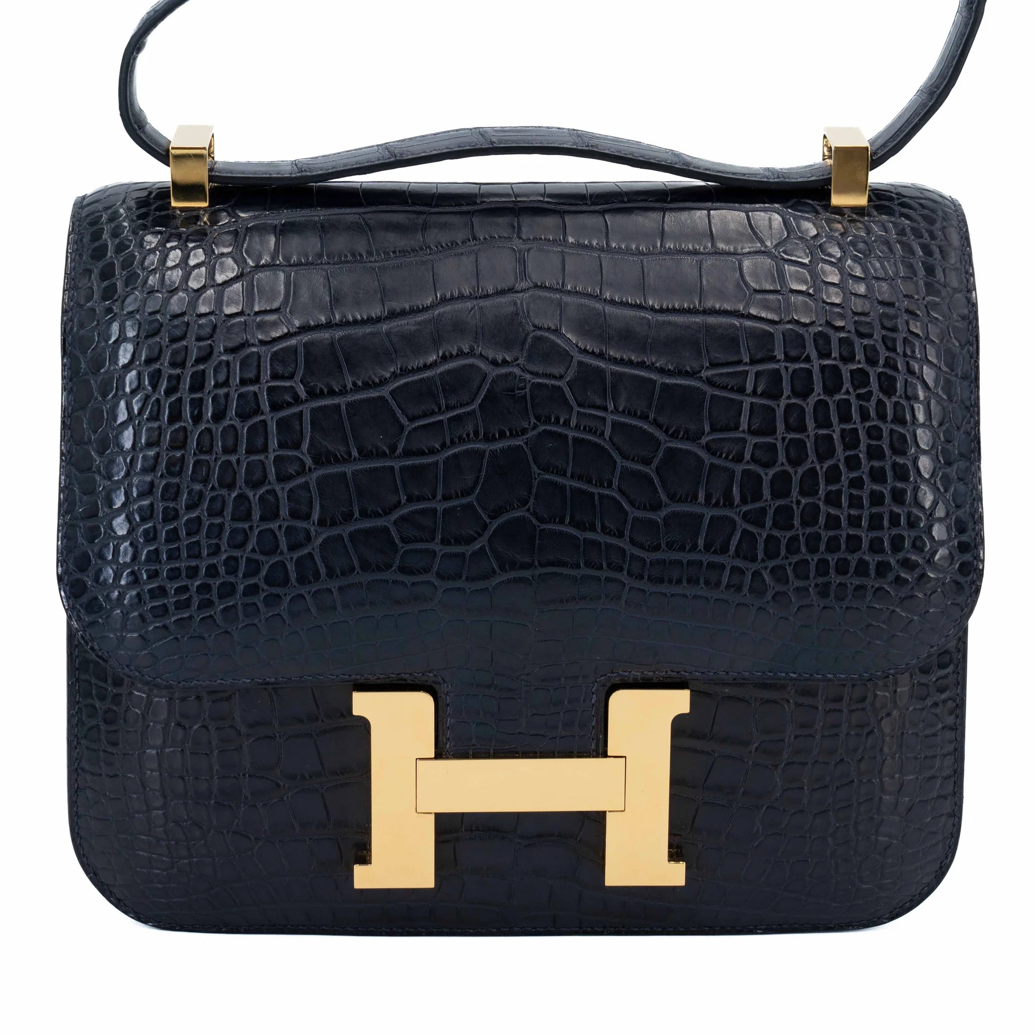 Very Good ( Rank A) HERMÈS Constance 24 Bleu Indigo (76) Matte Alligator Gold hardware X (2016)