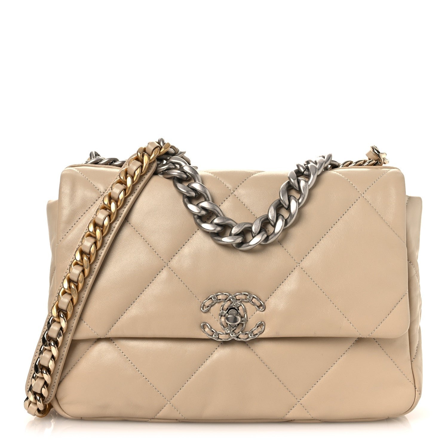 Chanel Lambskin Quilted Large Chanel 19 Flap Beige