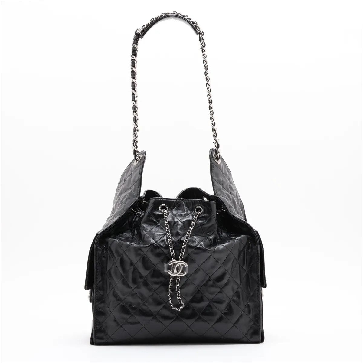 Chanel Chanel 25 Medium shiny lambskin Chain Shoulder Bag Black Silver Metal Fit