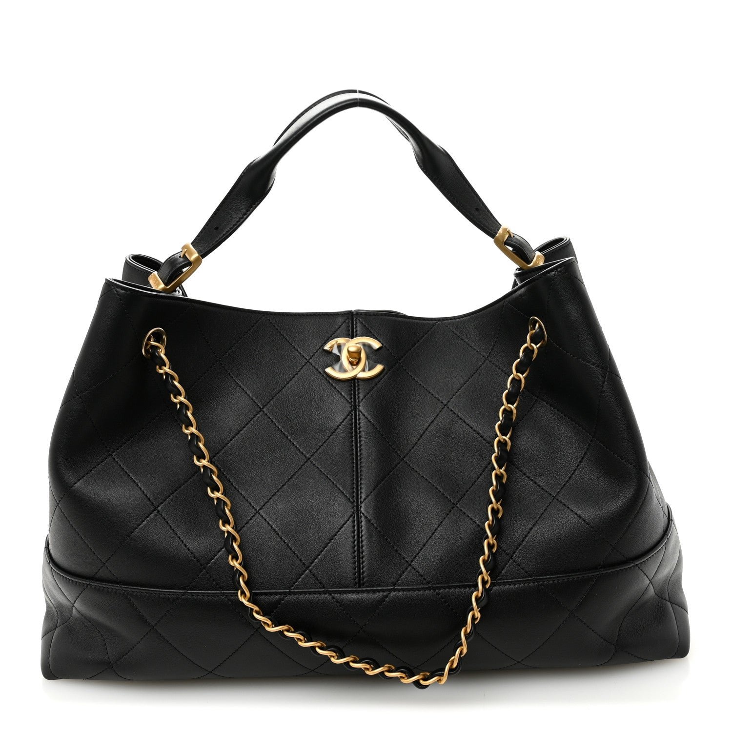 Chanel Calfskin Quilted Large Coco Base Shopping Bag Black