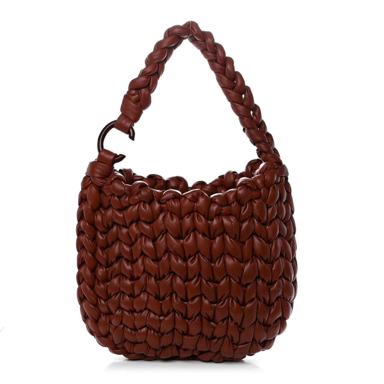 Chloe Chloe Lambskin Woven Wooden C Shoulder Bag Sepia Brown