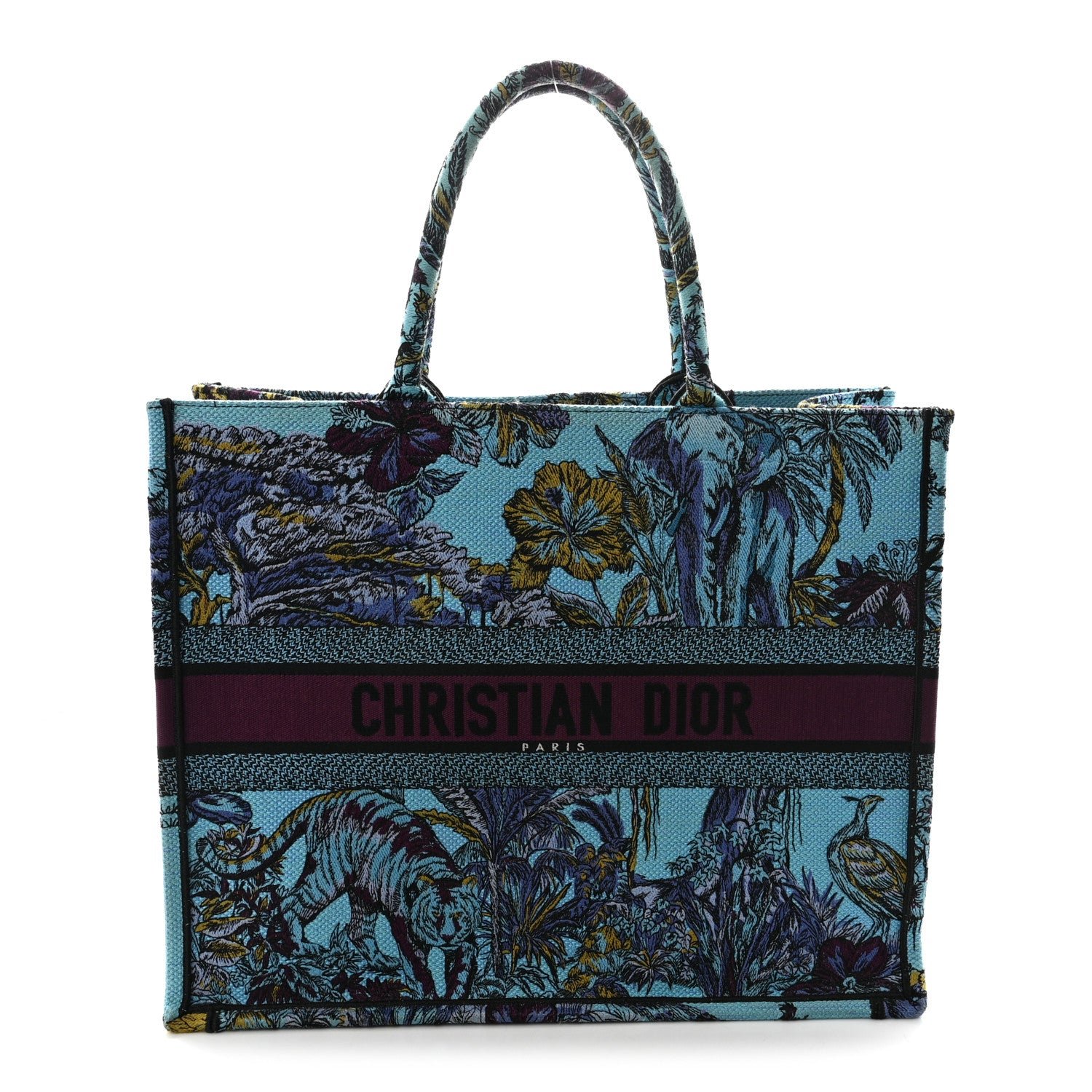 Christian Dior Canvas Embroidered Large Toile de Jouy Voyage Book Tote Celestial Blue