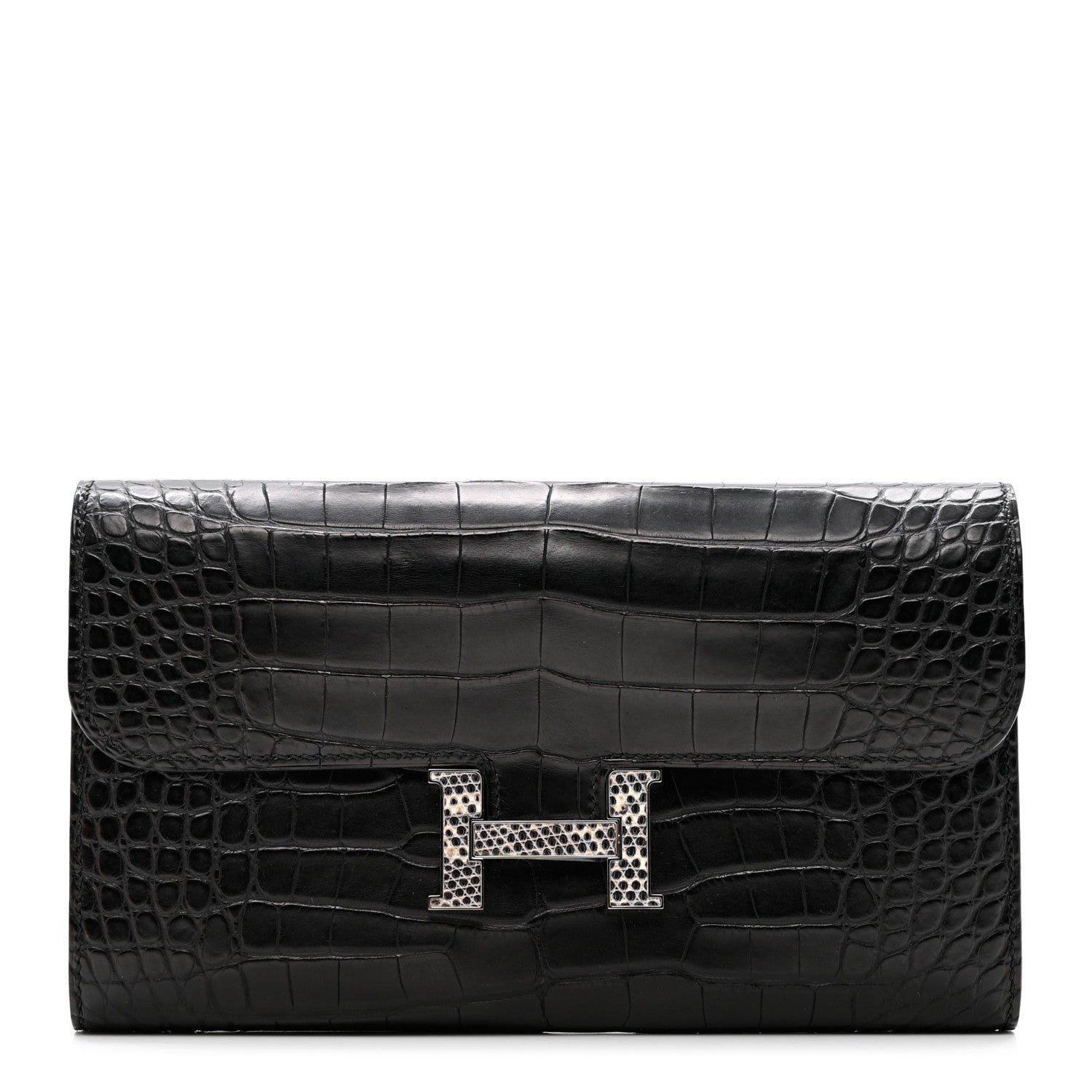 Hermes Matte Alligator Lizard Constance Wallet Black Ombre