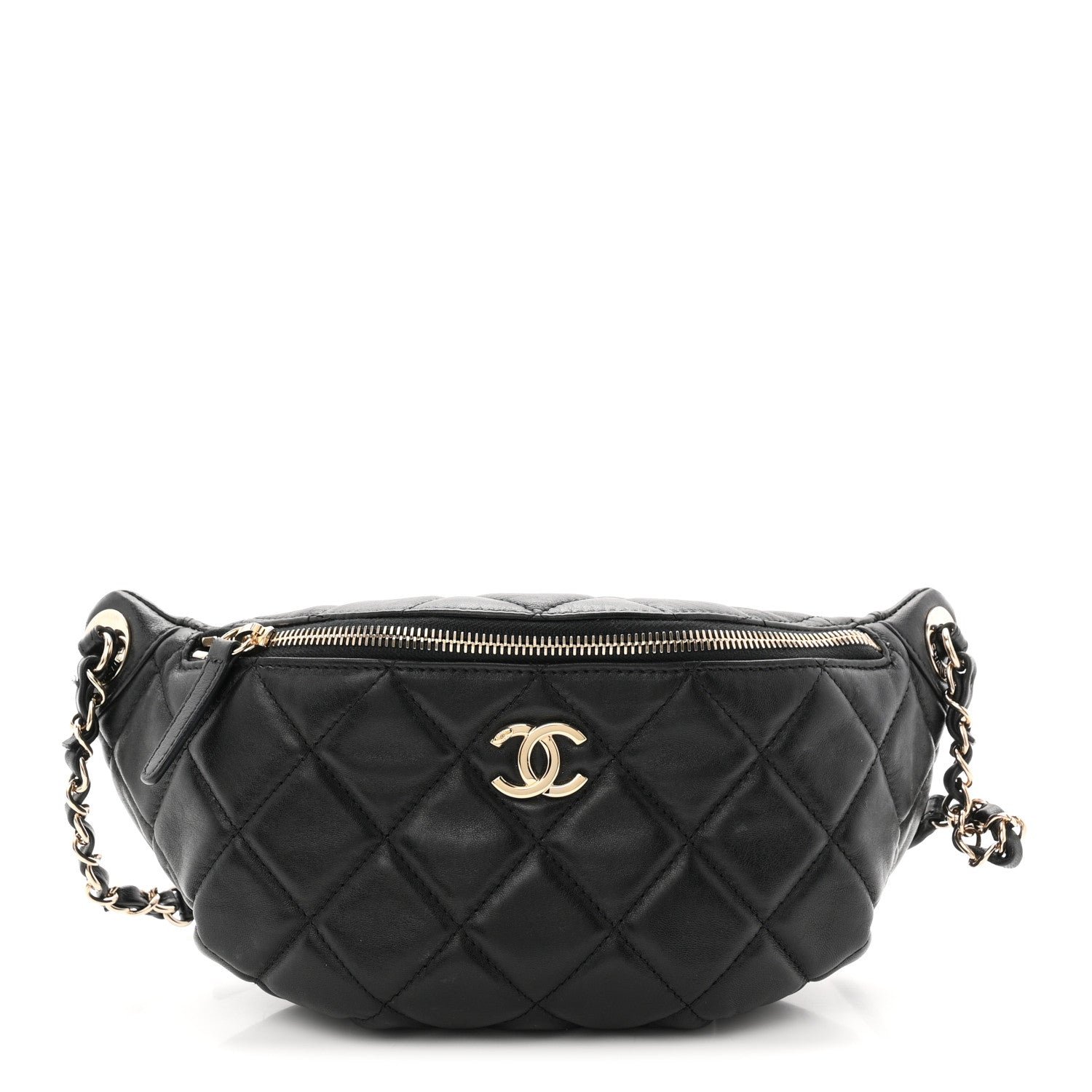 Chanel Lambskin Quilted Resin Bi-Color Waist Bag Fanny Pack Black