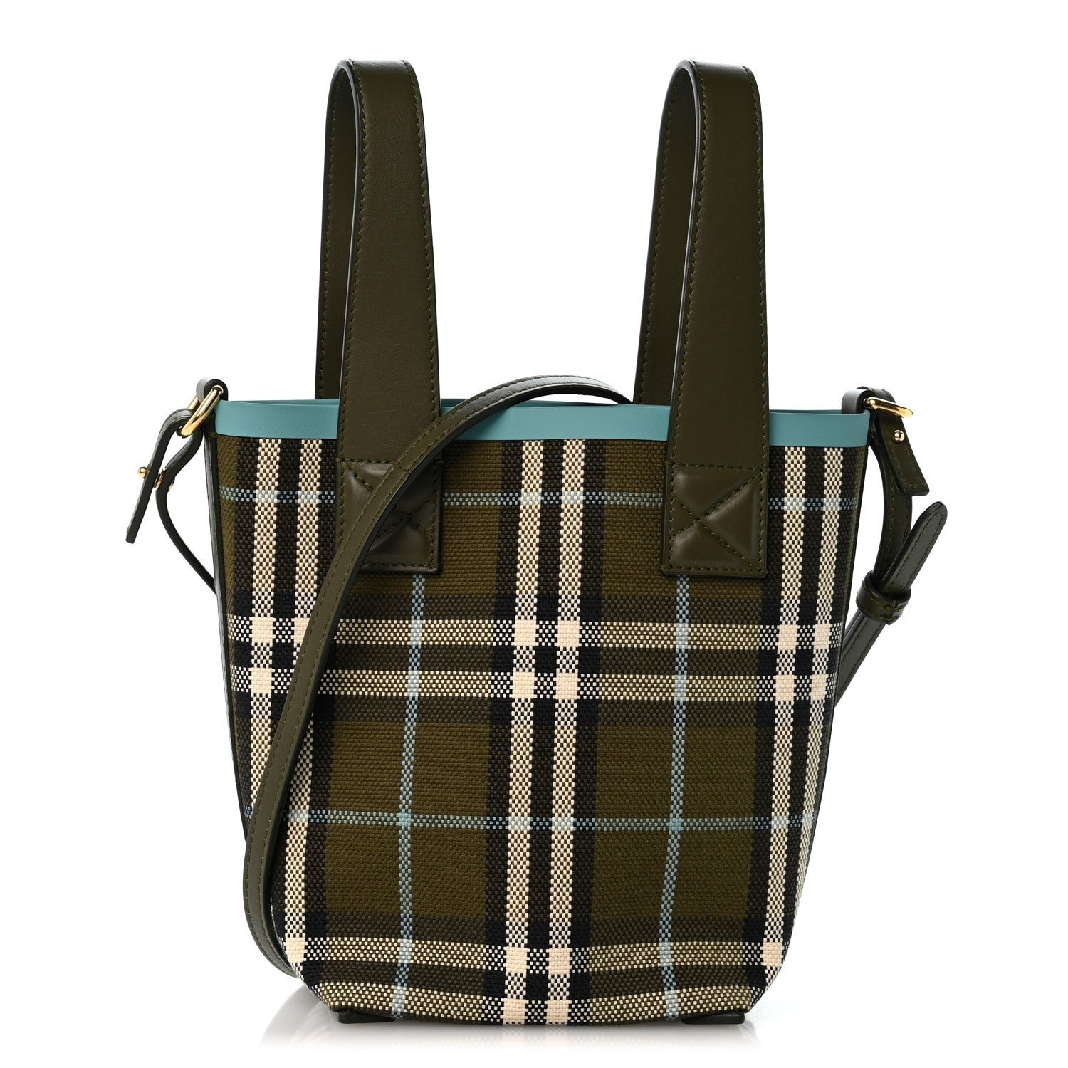 Burberry Burberry Cotton Check Mini London Tote Bag Olive Green