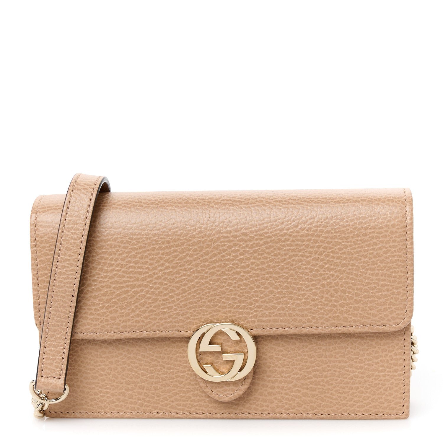 Gucci Dollar Calfskin Interlocking G Chain Wallet Camelia