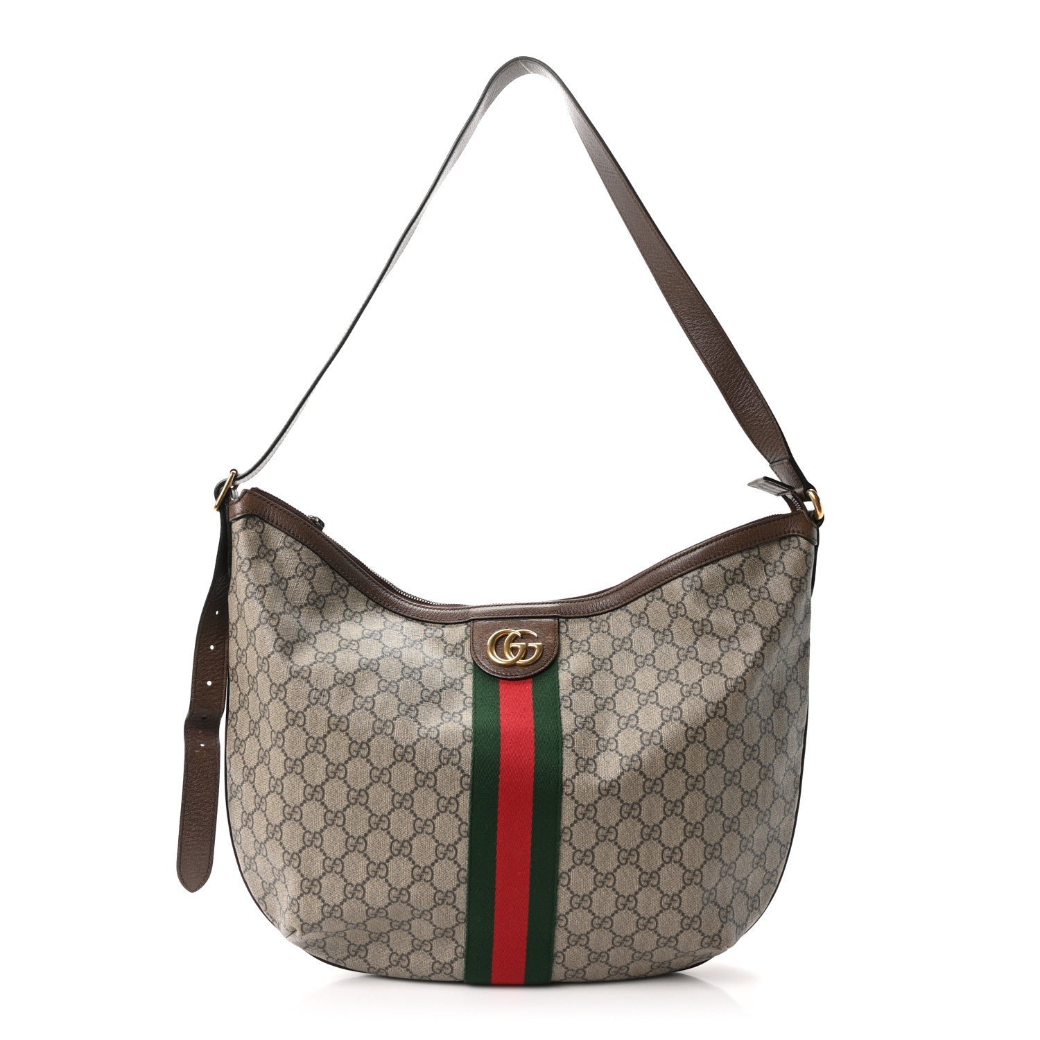 Gucci GG Supreme Monogram Web Ophidia Half Moon Hobo Brown