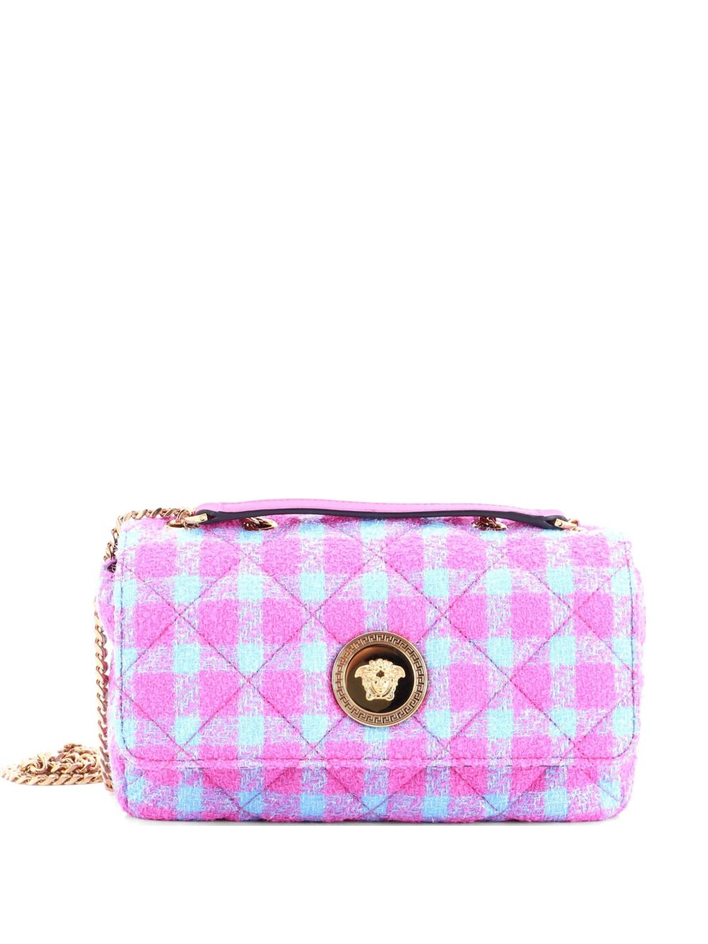Medusa Icon Chain Flap Bag Quilted Tweed East West shoulder bag