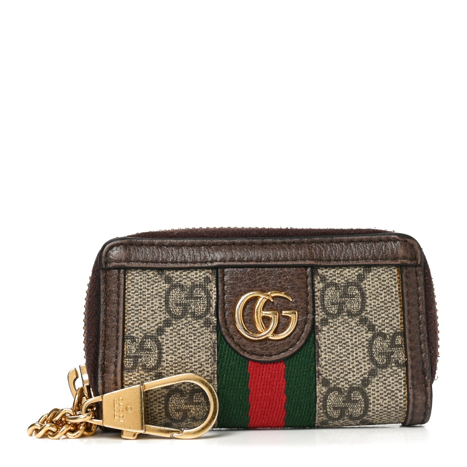 Gucci GG Supreme Monogram Web Ophidia Zip Around Key Case Beige New Acero
