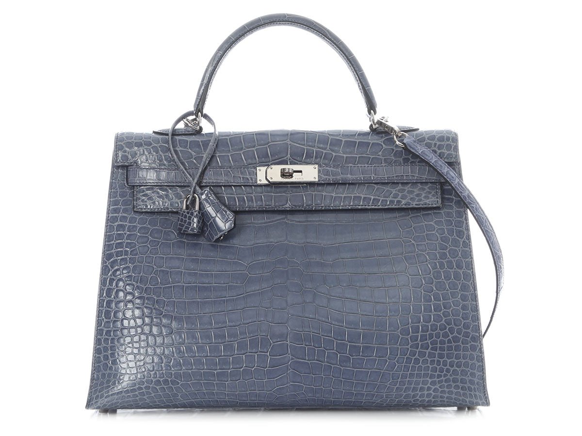 Hermès Bleu Brighton Shiny Porosus Crocodile Kelly 35