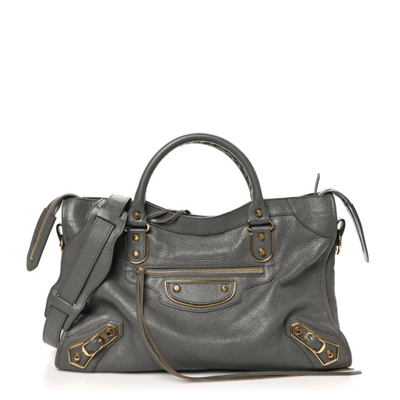Balenciaga Chevre Gold Metallic Edge Hardware City Gris Acier