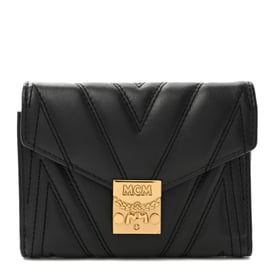 MCM Calfskin Quilted Compact Wallet Black