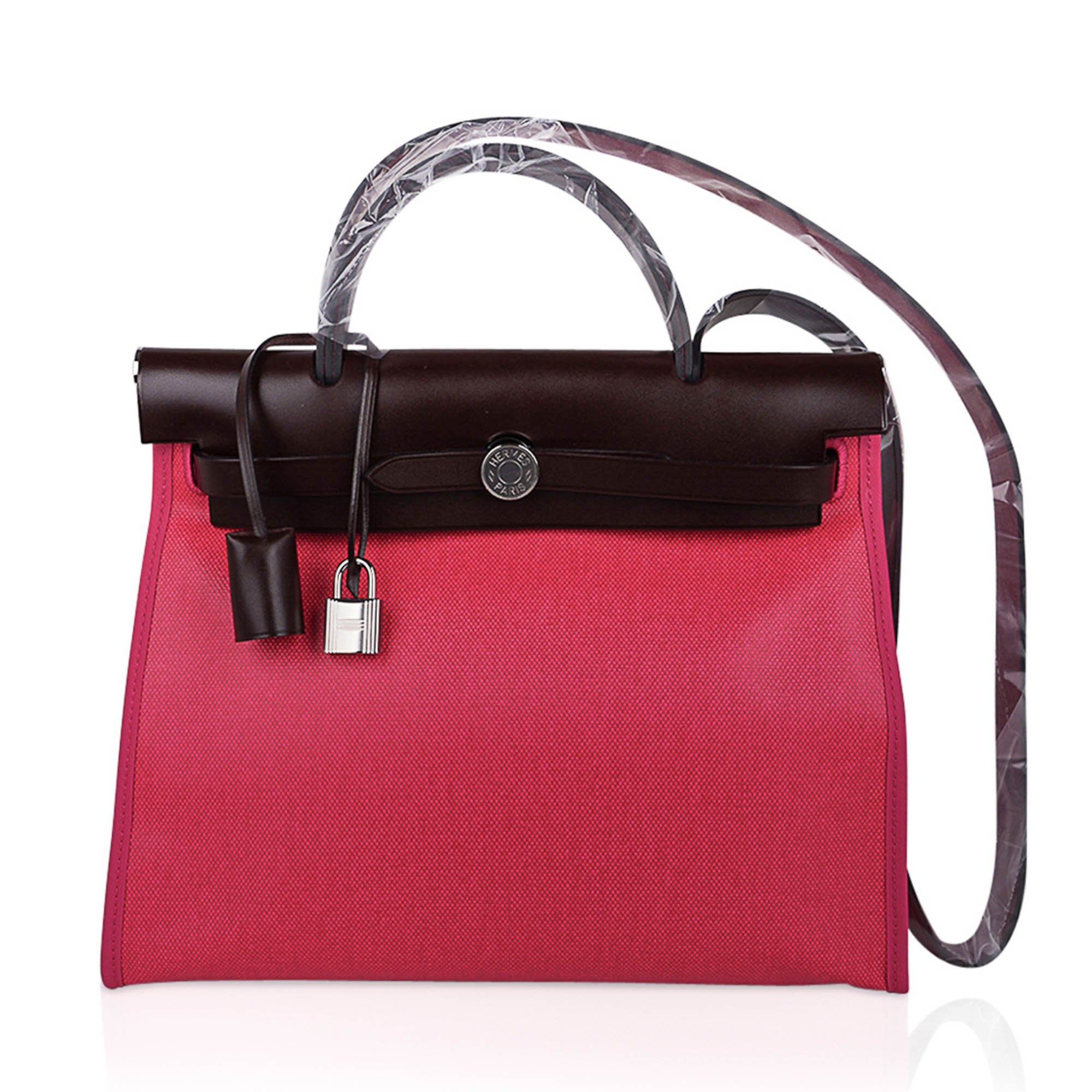Hermes Hermes Herbag Zip 31 Bag Rose Shocking Berline Canvas Rouge Sellier Leather with Palladium Hardware