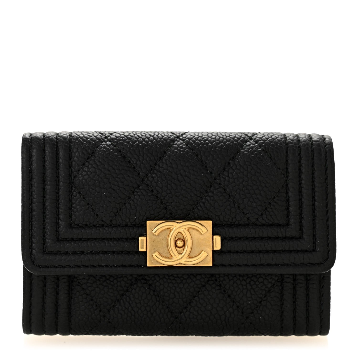 Chanel Caviar Quilted Boy Flap Card Holder Black