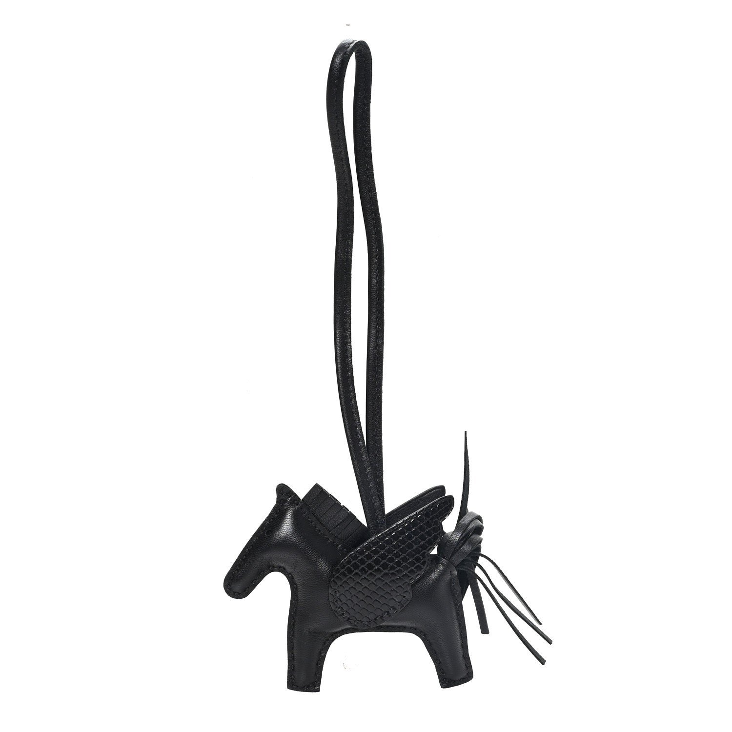 Hermes Milo Lambskin Lizard Touch Grigri Rodeo Pegase Horse Bag Charm PM So Black