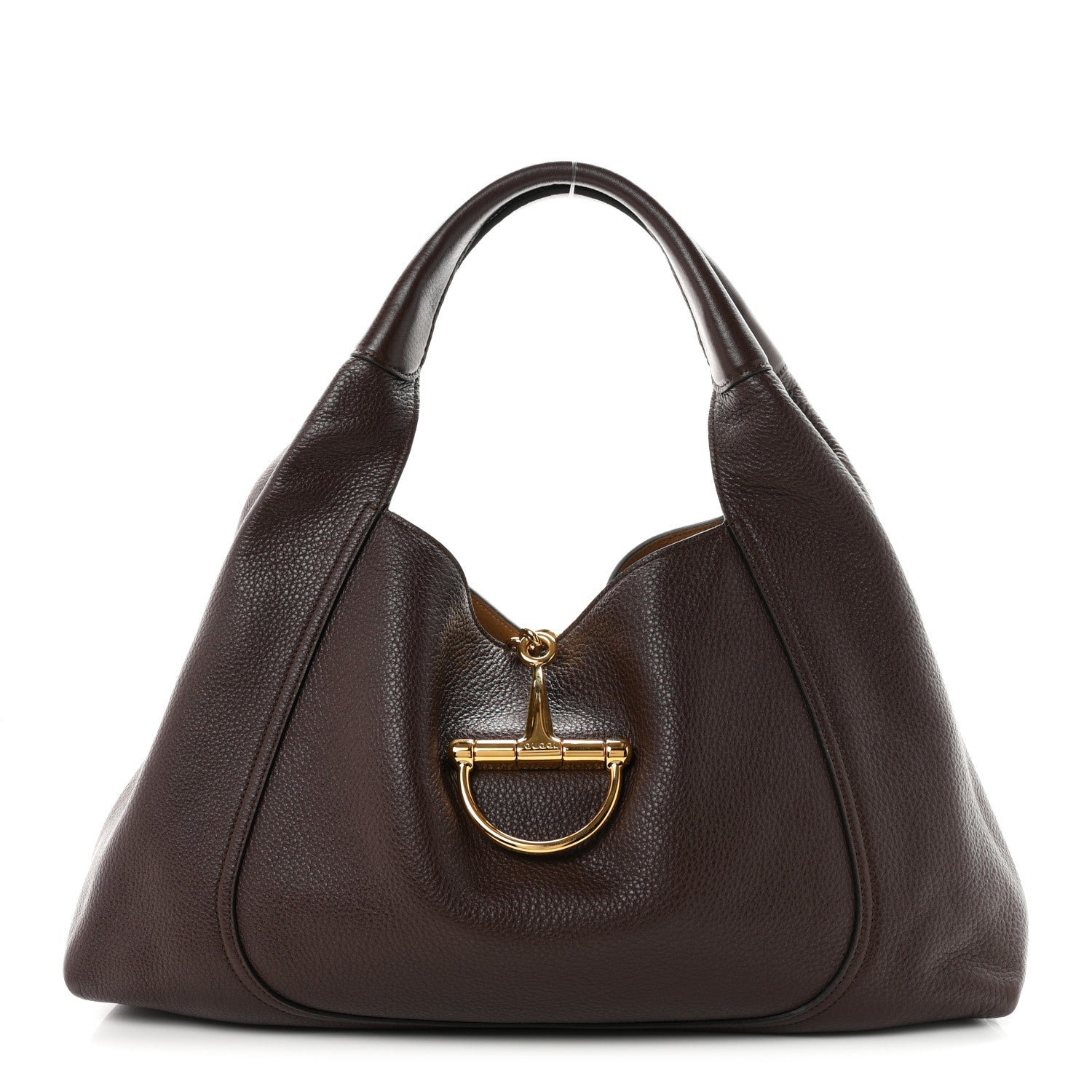 Gucci Grained Calfskin Softbit Maxi Shoulder Bag Dark Brown