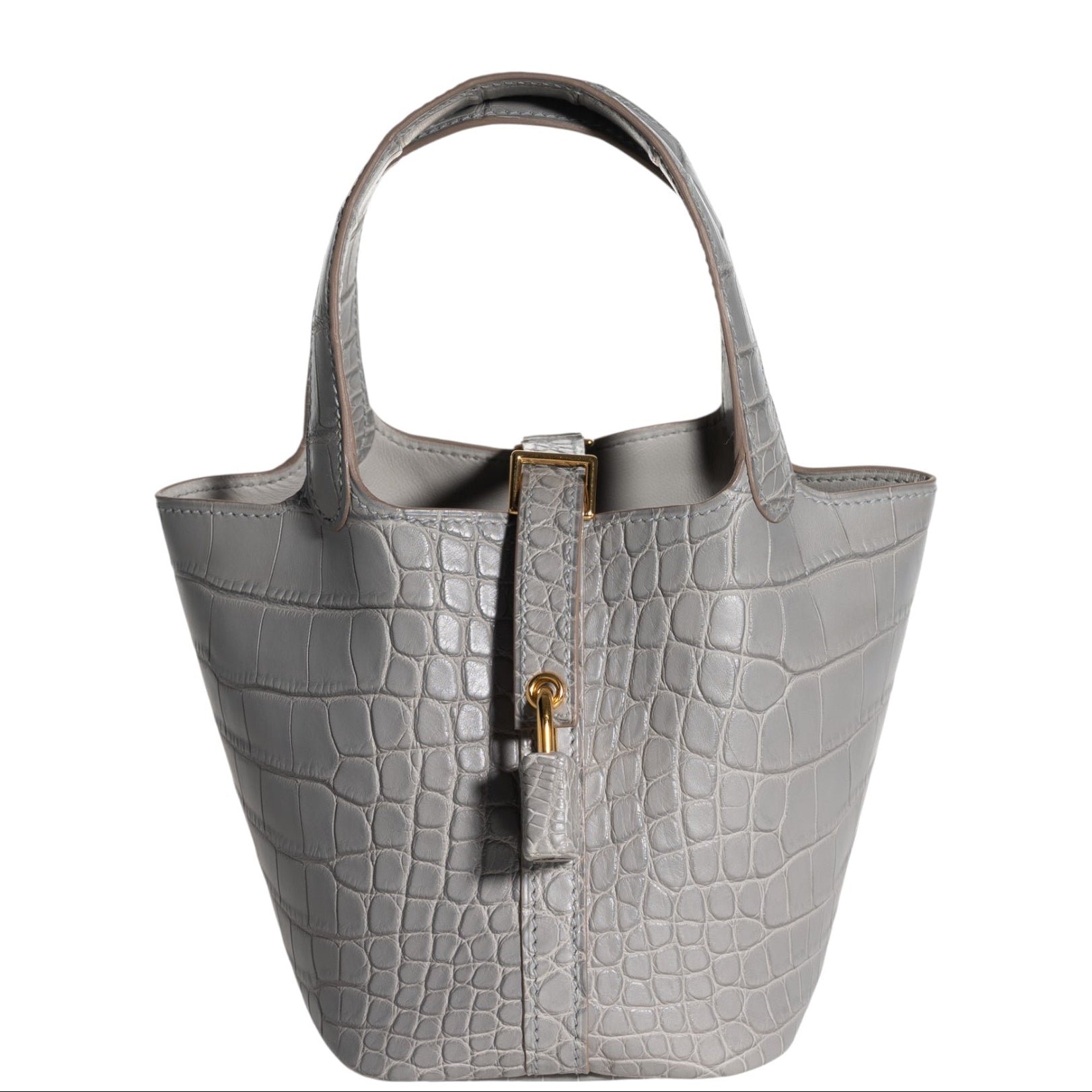 Hermes Hermès Micro Picotin Lock 14 Gris Perle Matte Alligator with Gold Hardware