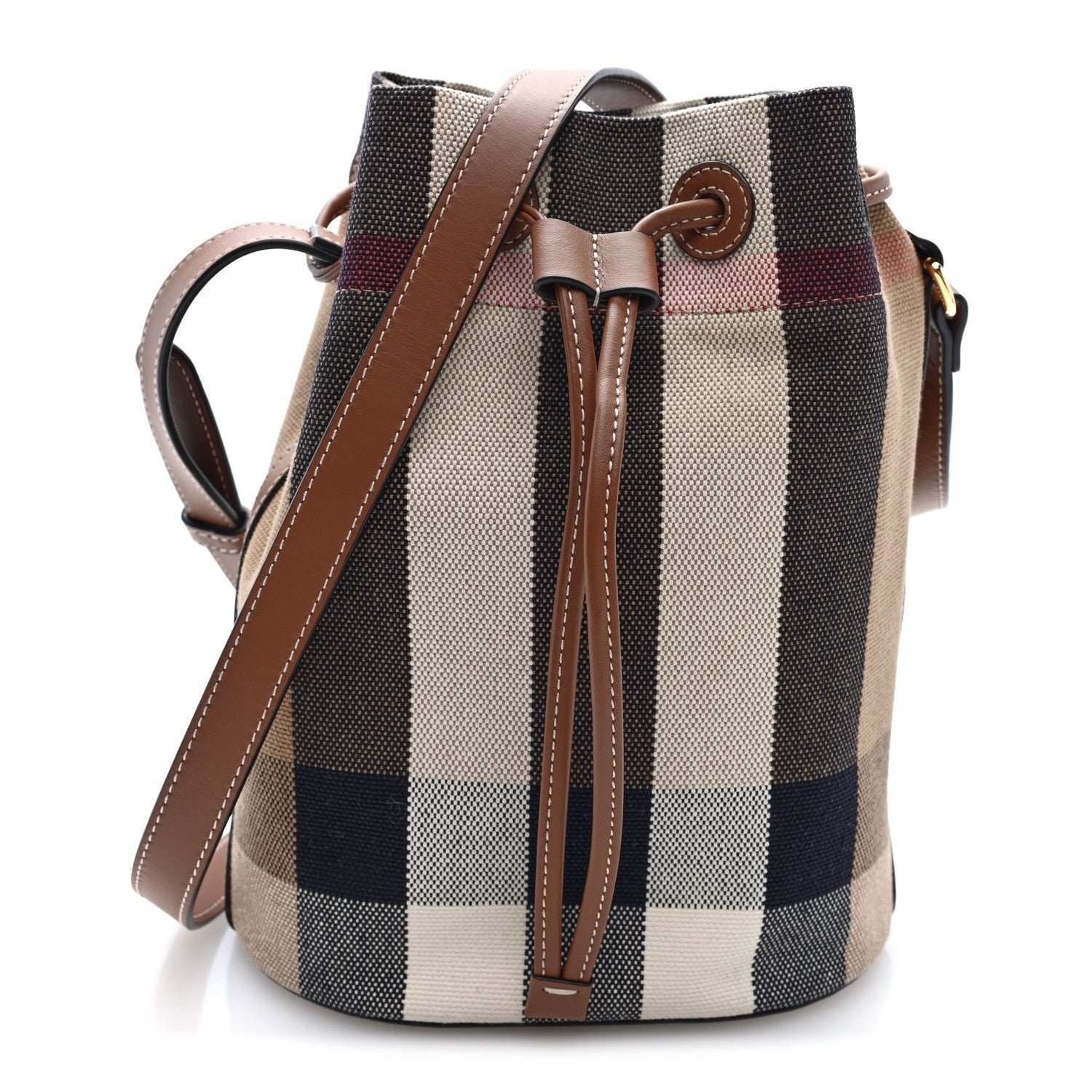 Burberry Giant Check Canvas Small Bucket Bag Taupe Brown
