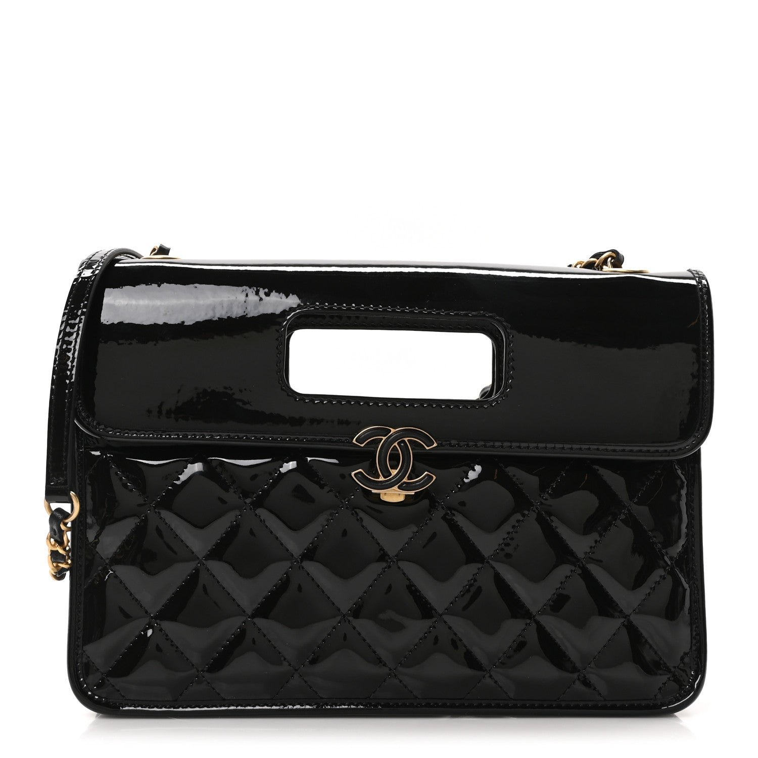 Chanel Patent Quilted Graphic Catch Flap Black
