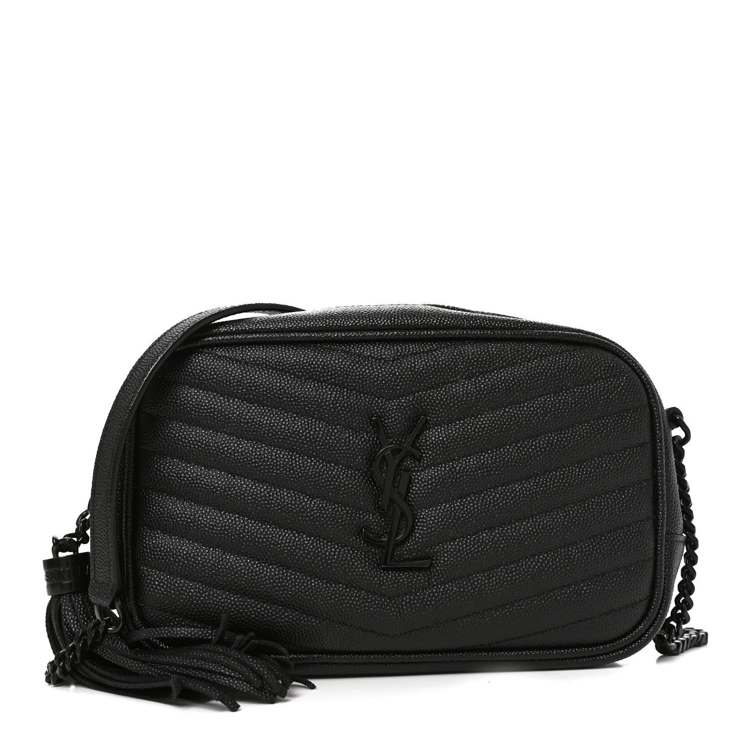 Saint Laurent Grain De Poudre Matelasse Monochrome Monogram Mini Lou Camera Bag Black