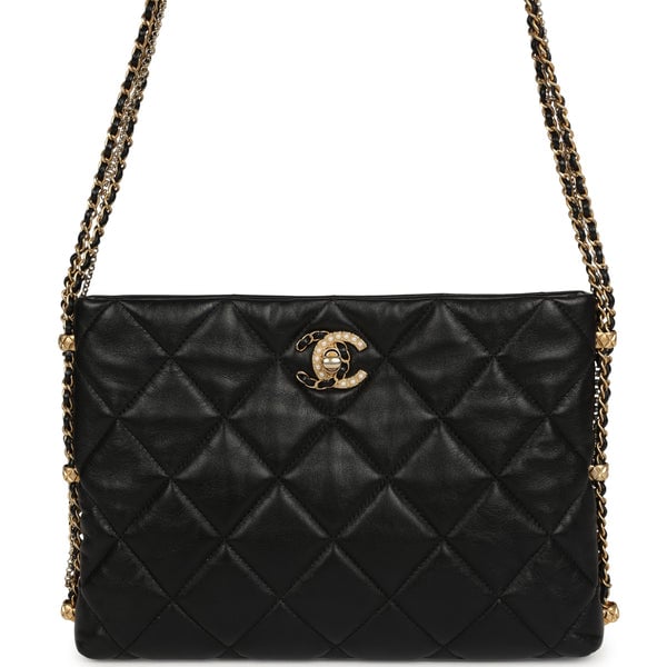 Pre-owned Chanel Crush On Chains Hobo Bag Black Lambskin Antique Gold Hardware