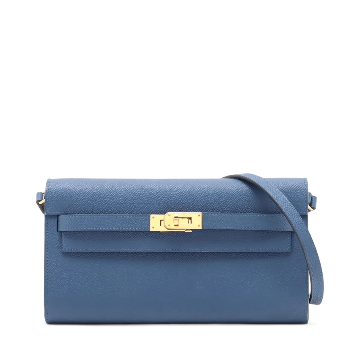 Hermès Kelly Wallet Togo Veau Epsom blue tie Gold Metal Fittings