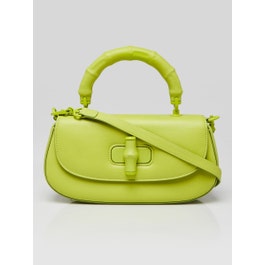 Gucci Lime Green Leather Medium 1947 Diva Bamboo Top Handle Bag