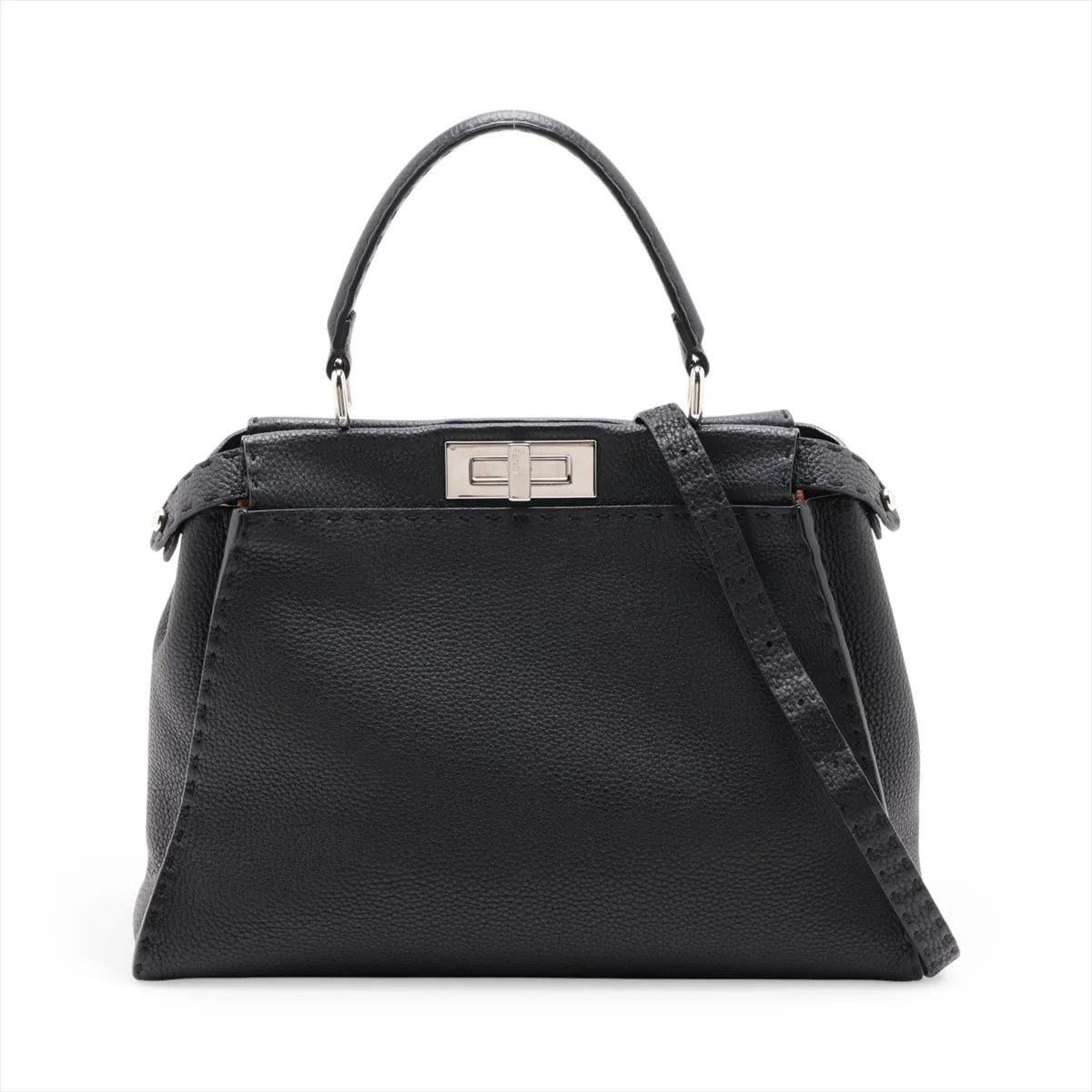 Fendi PEEKABOO REGULAR 8BN290 Leather 2 Way Handbag Black