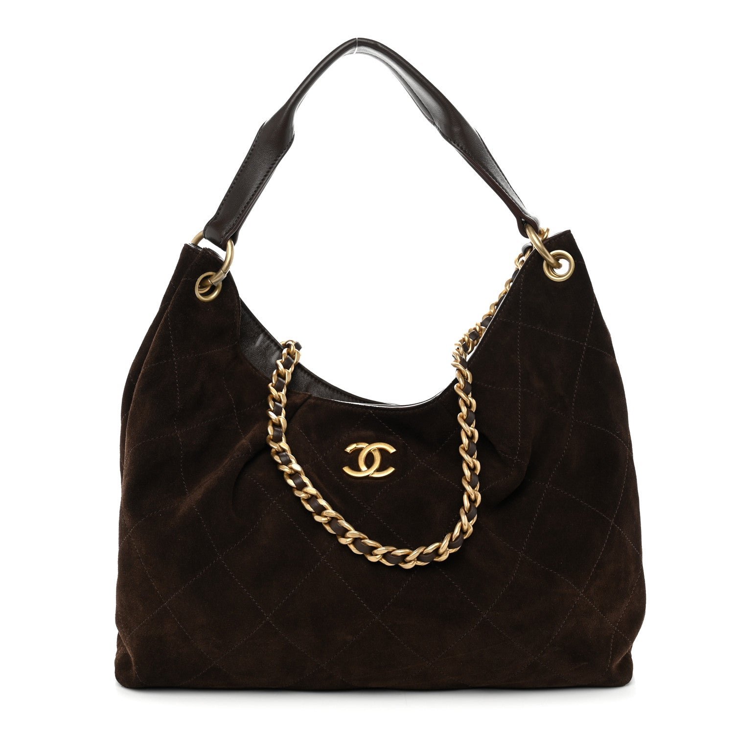 Chanel Suede Calfskin Lambskin Quilted Large Maxi Hobo Dark Brown