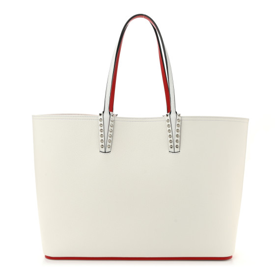 Christian Louboutin Calfskin Spikes Large East West Cabata Tote Snow