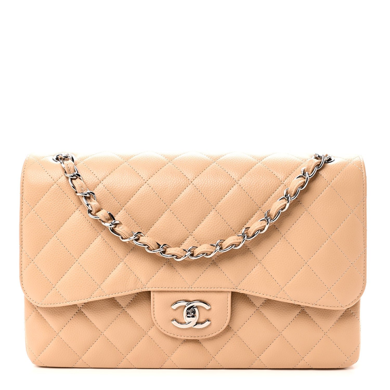 Chanel Caviar Quilted Jumbo Double Flap Beige