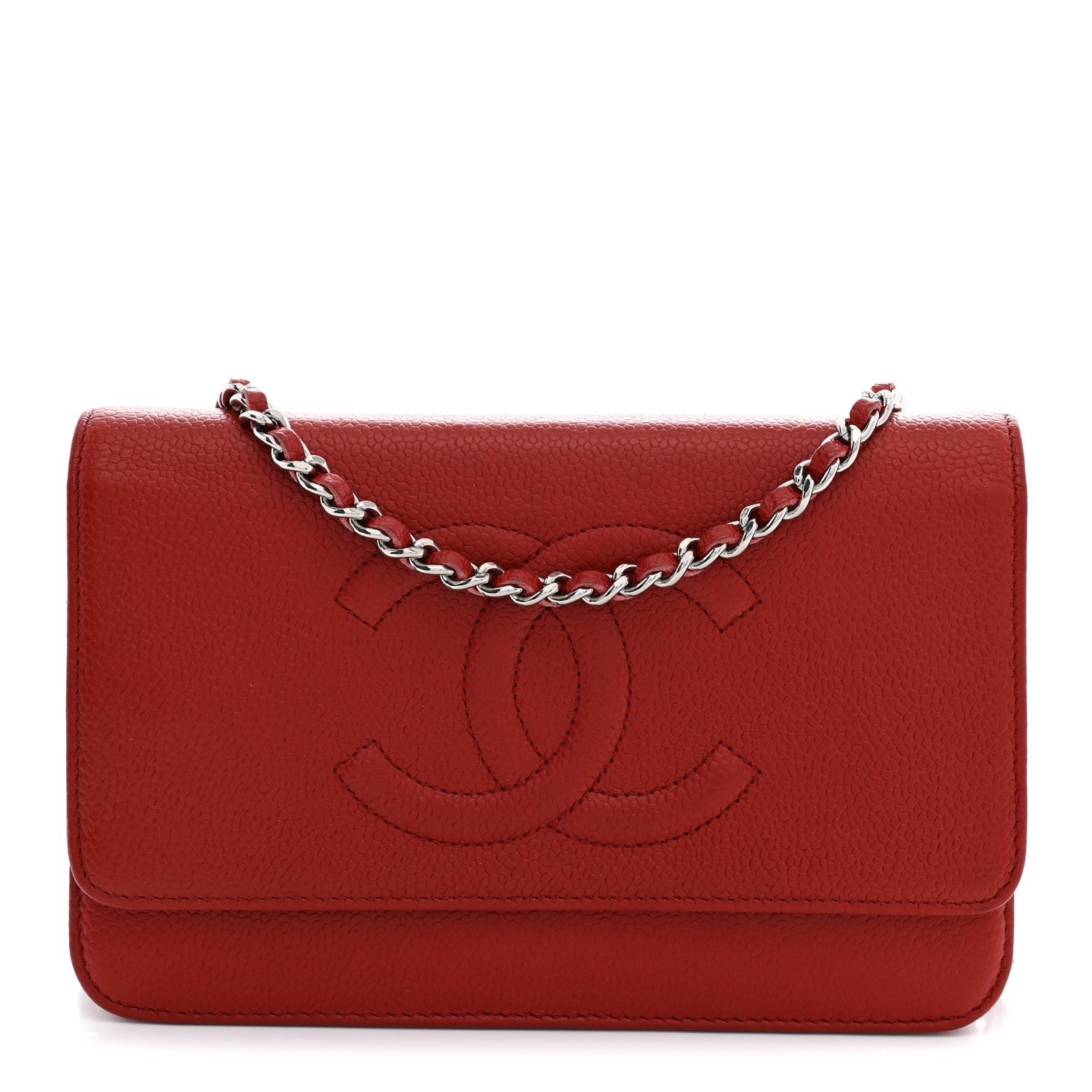 Chanel Caviar Timeless CC Wallet on Chain WOC Red