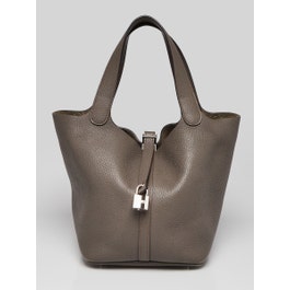 Hermes Hermes 22cm Etoupe Clemence Leather Picotin Lock MM Bag