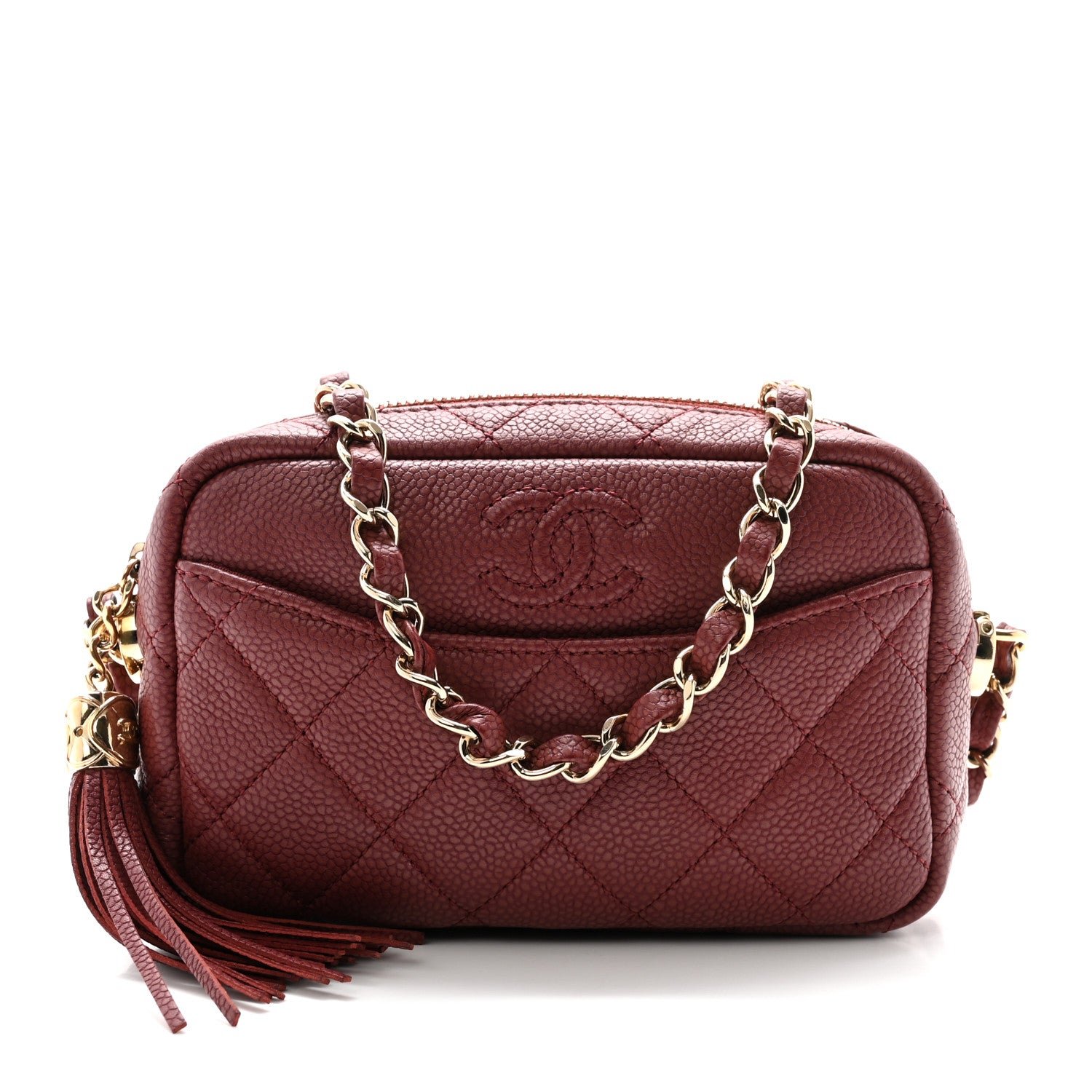 Chanel Caviar Quilted Mini Coco Tassel Camera Case Burgundy