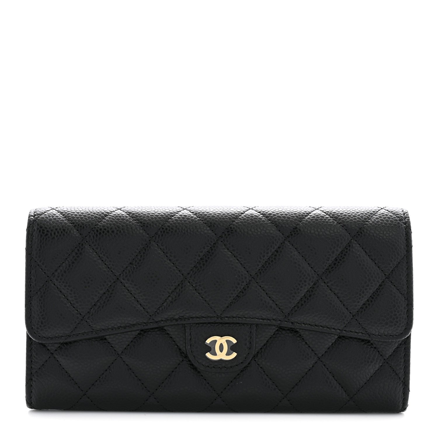 Chanel Caviar Quilted Large Gusset Flap Wallet Black
