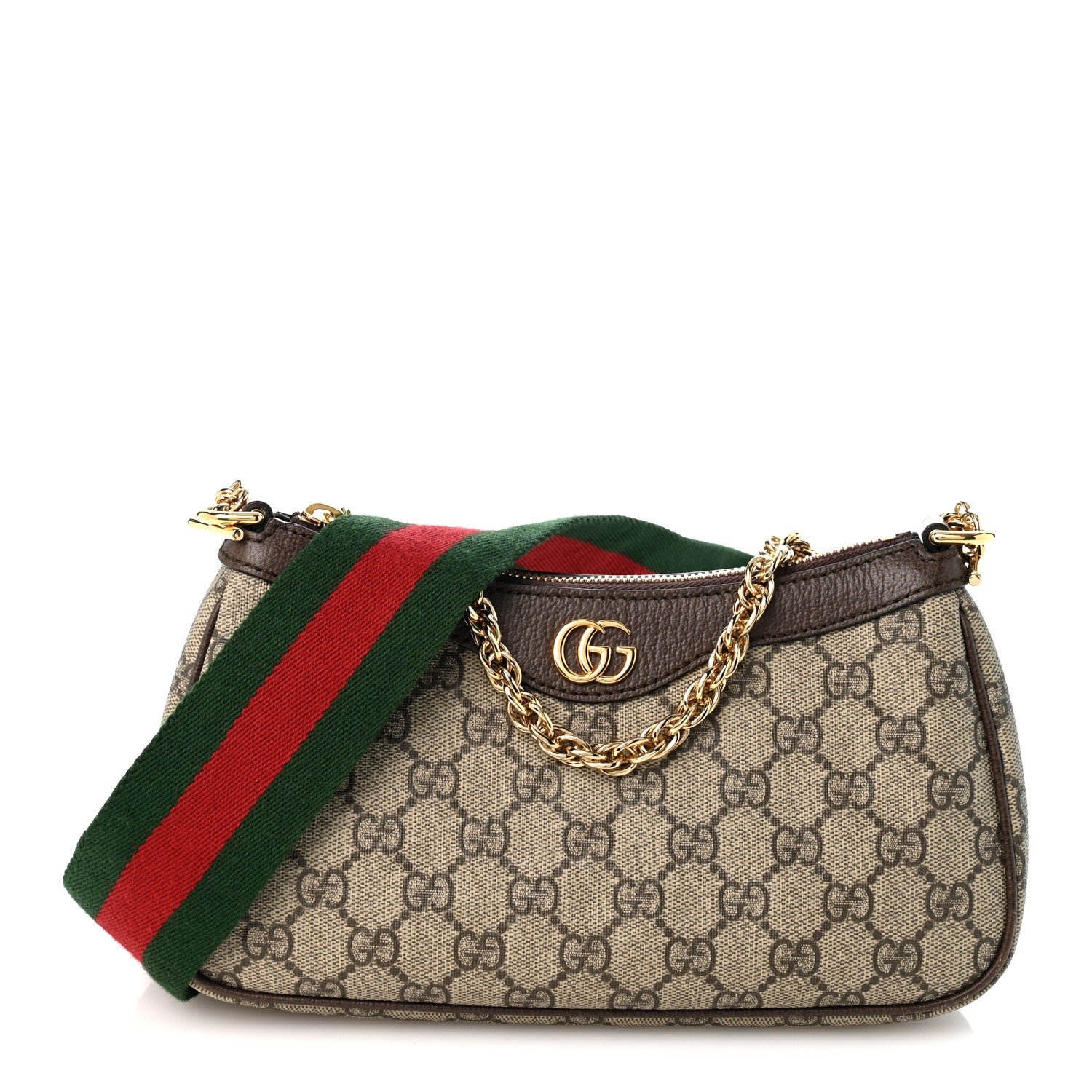 Gucci GG Supreme Monogram Textured Dollar Calfskin Web Small Ophidia GG Handbag Beige Ebony New Acero Beige Ebony New Acero Beige Ebony New Acero