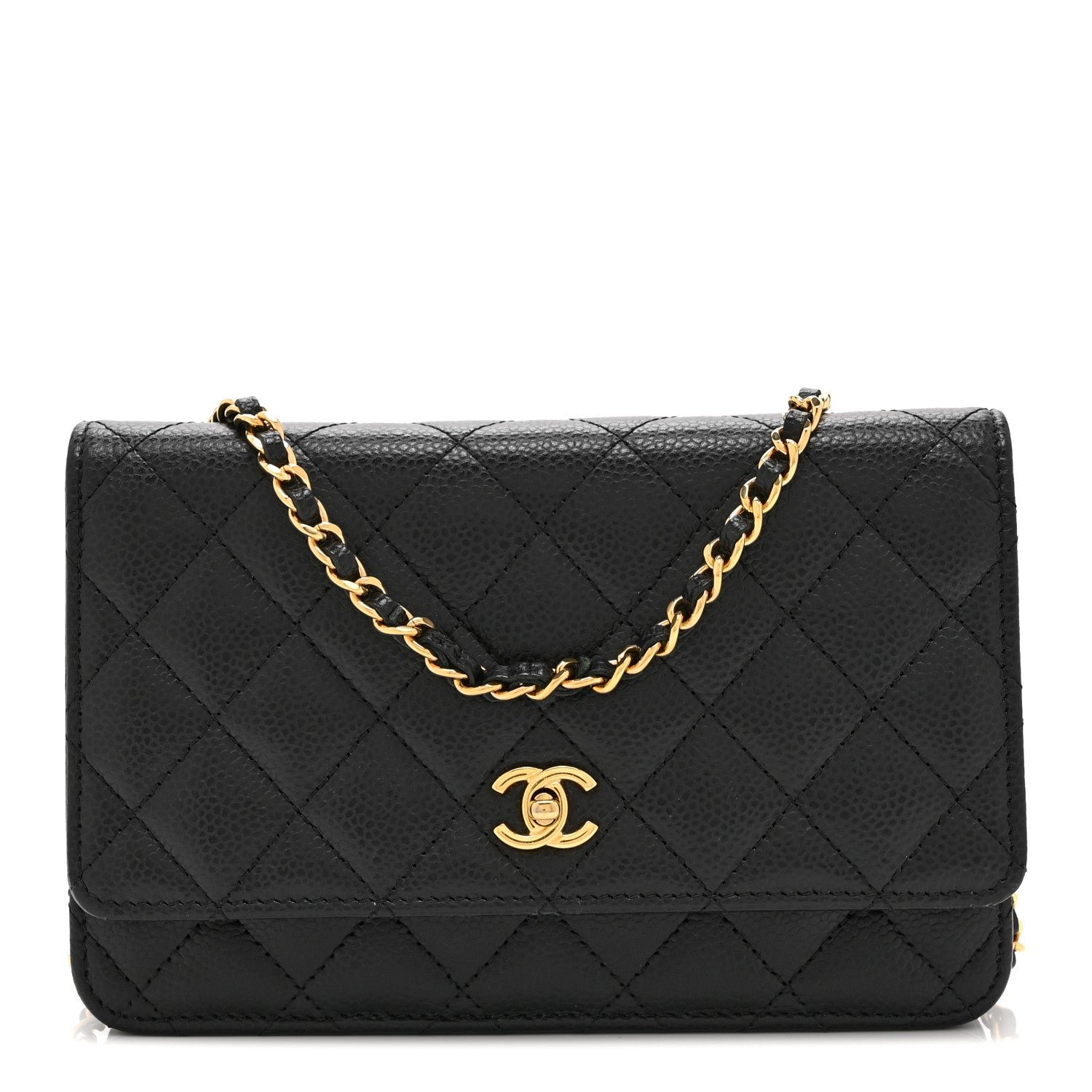 Chanel Caviar Quilted CC Turnlock Wallet On Chain WOC Black