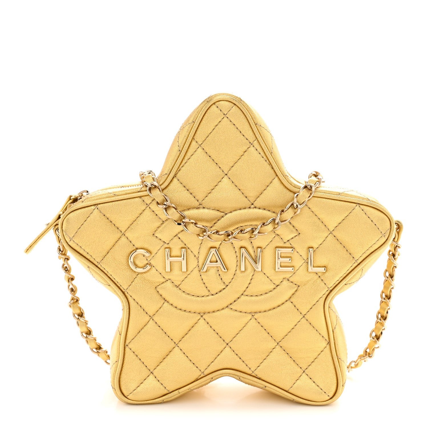 Chanel Metallic Lambskin Quilted Walk Of Fame Star Bag Gold