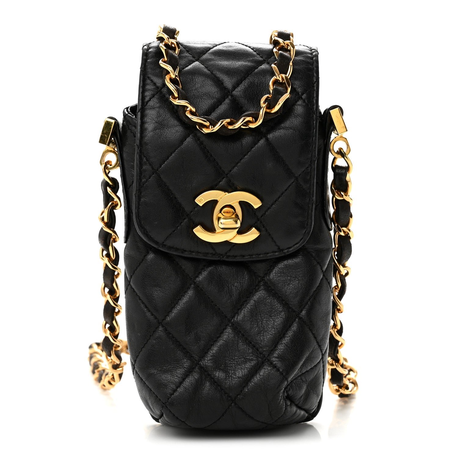 Chanel Lambskin Quilted Phone Holder Black