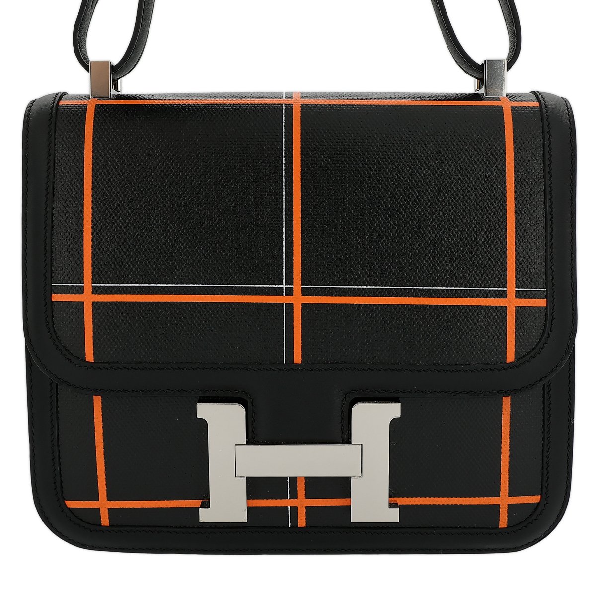 Unused ( Rank NS ) HERMÈS Limited Edition Constance 24 Black (89) Orange Swift Toile Berline canvas Palladium hardware X (2016)