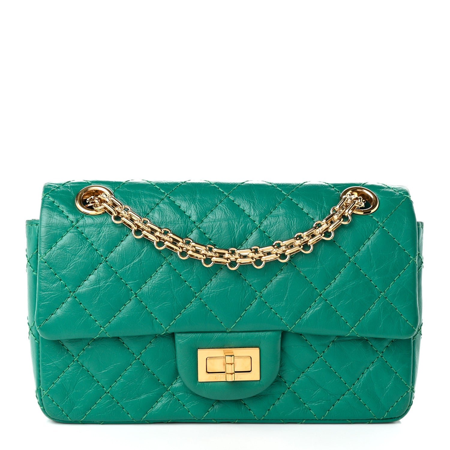 Aged Calfskin Quilted 2.55 Reissue Mini Flap Green