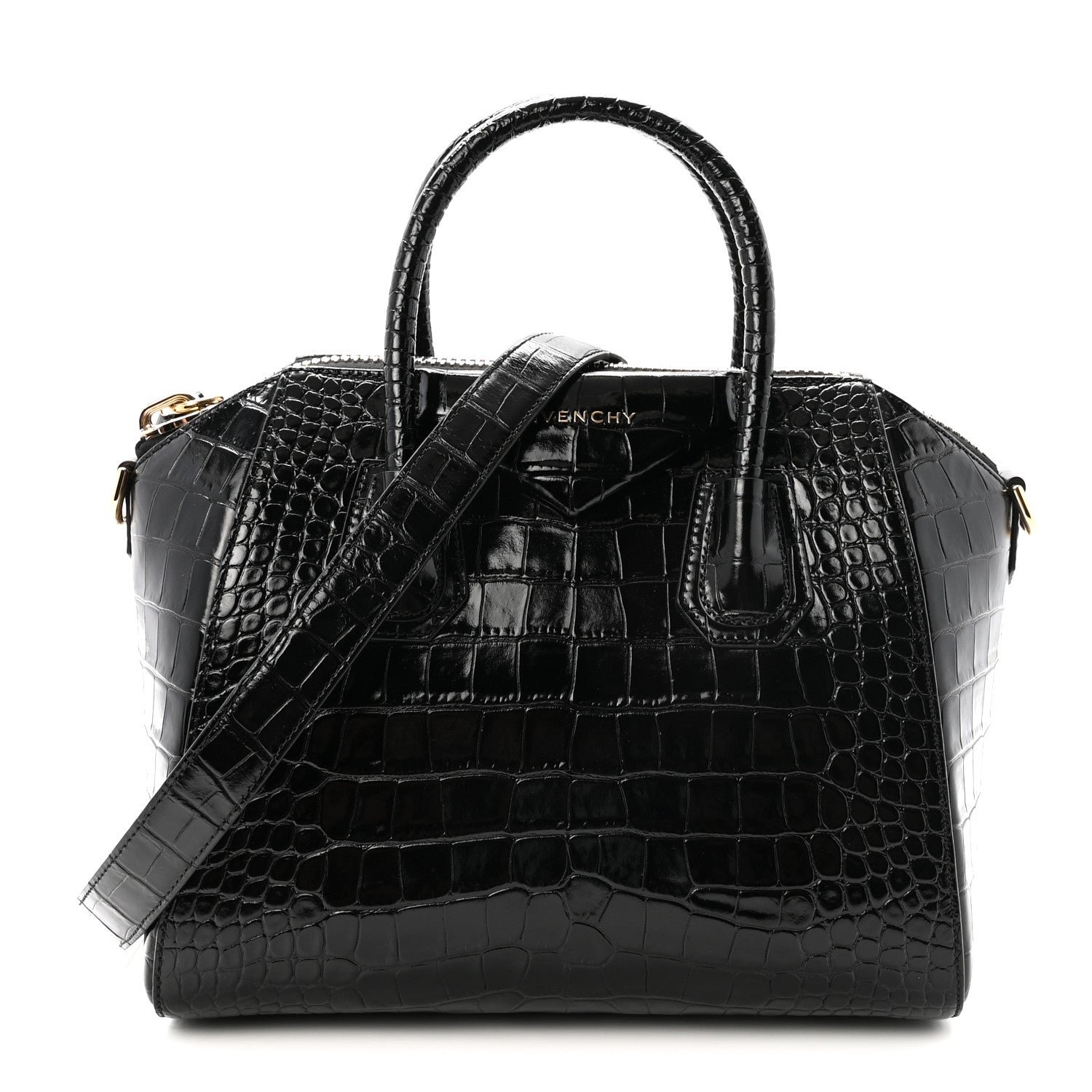 Givenchy Calfskin Crocodile Embossed Small Antigona Black