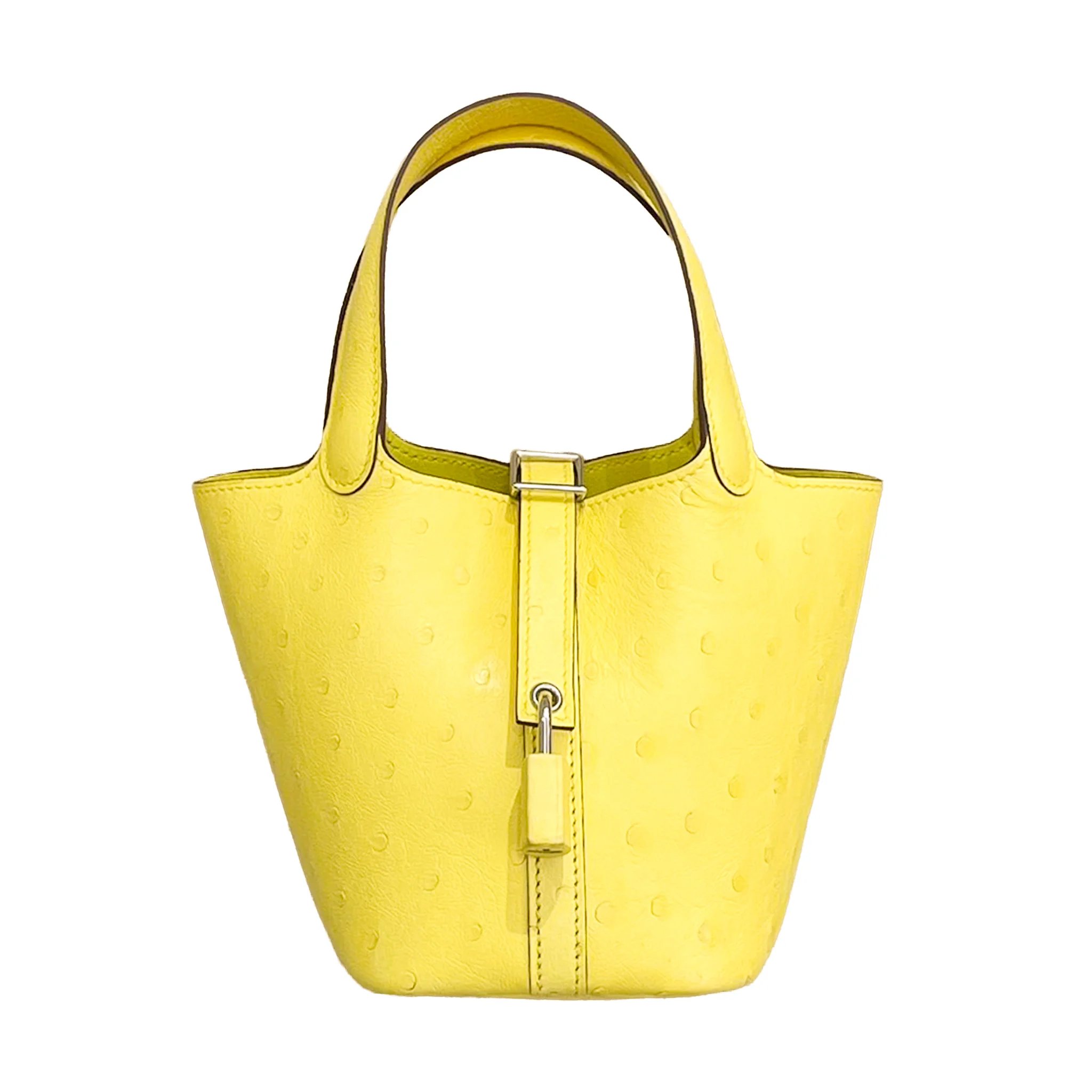 Very Good ( Rank A) HERMÈS Picotin Lock Micro 14 Jaune Citron (9N) Ostrich Palladium hardware W (2024)