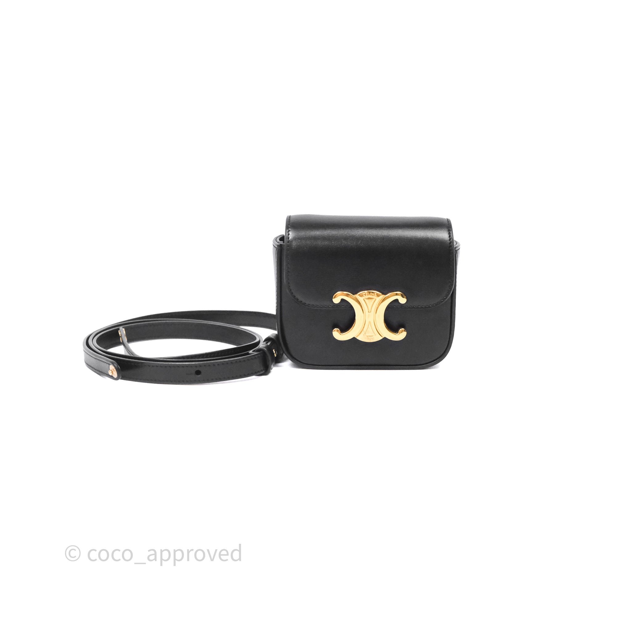Celine Mini Triomphe Bag Black Shiny Calfskin Gold Hardware